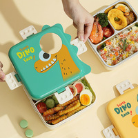 Boîte à lunch en acier inoxydable à double niveau, 3 compartiments, sans BPA, chauffable, pour collations, fruits et sauces, mignonne, pour bébés et enfants, pour la conservation des aliments