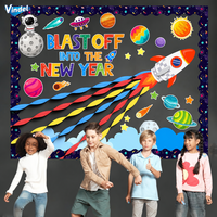 Tableau d'affichage de classe sur le thème de l'espace 3D Vindel avec guirlandes en tissu non tissé et décorations d'étoiles de la galaxie