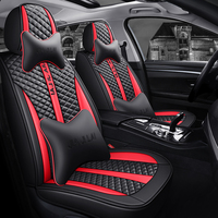 5pcs Housses de Siège De Voiture Ensemble Complet avec Imperméable En Cuir, Airbag Compatible Automobile Véhicule Coussin Couverture Universelle fit pour La Plupart Des