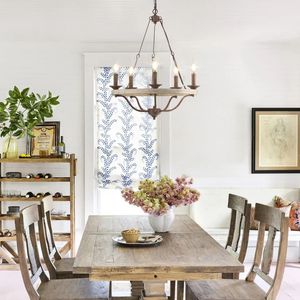 Rosalind Wheeler <span class=keywords><strong>Lustre</strong></span>, anneau de ferme rustique avec bois vieilli, bras de <span class=keywords><strong>bougie</strong></span> en fer forgé, plafonnier pour manger - Product Image 2