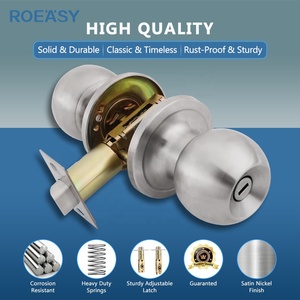 Roeasy Stainless Steel Cylinder Entrance Knobset Tubular Round Knob <strong>Door</strong> <strong>Lock</strong> With Zinc Handles for <strong>Bathroom</strong> Use - Product Image 3