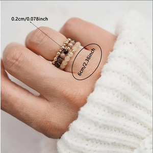 クラシックシェルハートリングセット ピンクトルマリン天然石 ステンレススチールビーズリング 女性用 ガールズ用 - Product Image 3
