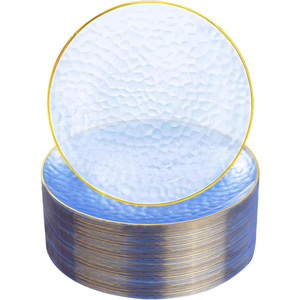 Assiettes en plastique à bord doré, motif martelé, bord <span class=keywords><strong>rose</strong></span> doré, <span class=keywords><strong>vaisselle</strong></span> de fête <span class=keywords><strong>jetable</strong></span>, ensemble de <span class=keywords><strong>vaisselle</strong></span> élégante - Product Image 3