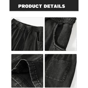 FOXA Pantalon de jogging pour homme en coton délavé à l'acide avec cordon de serrage, style Hip Hop Streetwear, respirant, coupe ample - Product Image 6