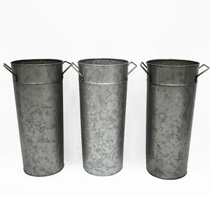 Plata Metal galvanizado florero casa estilo francés cubo para frescas y secas, arreglos florales para casa