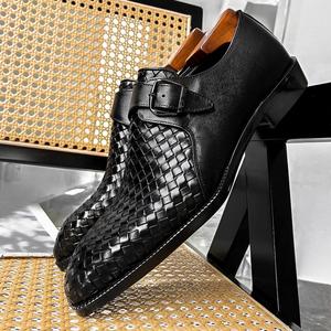 Chaussures en cuir tissées de haute qualité pour hommes, sur mesure avec boucles en cuir véritable, idéales pour les soirées - Product Image 2