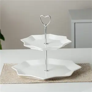 Handgemachte gefertigte geometrische Form Englisch weiß Dessert teller Luxus Porzellan teller