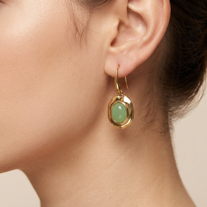Chryso Chalcedony Oval Gemstone <b>Drop</b> Dangle Earrings Solid Brass 18k Gold Plated Hook Style Jewelry Statement Earrings For Women - Product Image 1