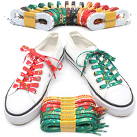 Cordones Planos Personalizados al por Mayor para Navidad, de Poliéster de 8mm con Patrón de Muñeco de Nieve, Árbol y Reno, para Reemplazo de Cordones de Zapatillas Festivas