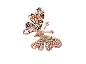 18K Rose Gold Blush-Tinged Twin <b>Butterfly</b> Pendant With Pink Sapphire & Diamond Pave Soft Romantic Jewelry - Product Image 2
