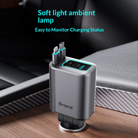 Chargeur de voiture rétractable haute puissance 129W à moule privé, 4 ports, charge rapide 3.0A, câble double 80cm, PPS PD 45W pour téléphone