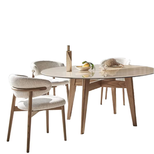 Chaise de salle à manger en bois massif nordique, style familial, luxe léger, simple, dossier crème, vent <span class=keywords><strong>blanc</strong></span> - Product Image 1