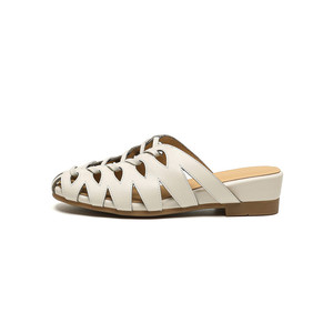 Sandales mules ajourées tissées pour femmes, à bout fermé, talon carré bas, respirantes, décontractées d'été - Product Image 1