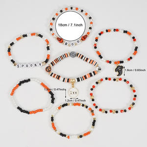 Juego de pulseras con cuentas de Halloween con dijes de calavera, calabaza y fantasma, joyería para fiestas, para mujeres, hombres, unisex, pulseras de moda con dijes. - Product Image 3