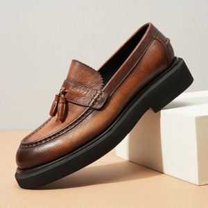 Nouvelles Chaussures Habillées Marron en Cuir Véritable de Première Couche pour Hommes, à Bout Pointu, Style Décontracté et Facile à Enfiler, Idéales pour le Travail et les Occasions Formelles - Product Image 6