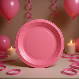 Assiettes en papier rose Party Love, 23 cm, rondes, élégantes, pour fêtes d'anniversaire et occasions spéciales, fabriquées en Chine - Product Image 2