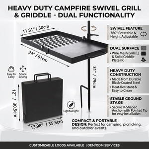 Parrilla Giratoria 360° Resistente para Fogatas, Parrilla Ajustable en Altura para Fogatas, Rejilla para Asar, Parrilla para Barbacoa para Acampar con Bolsa de Transporte - Product Image 2