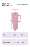 Nouvelle tasse isotherme pour voiture de 40 oz à motif diamant, double paroi en acier inoxydable, isolation sous vide, thermos, maintien au chaud de 6 à 12 heures