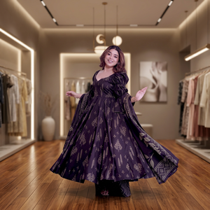 Presenting New Designer Maslin Cotton Digital Print Work Anarkali Suit in Fancy Style Gown & Dupatta Party Occasion All Seasons - Product Image 1