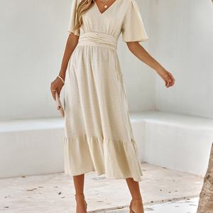 เดรสแฟชั่นผ้าฝ้ายปี 2025 ดีไซน์ใหม่ สีพื้น สำหรับผู้หญิง - Product Image 2