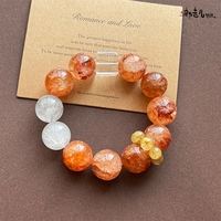 Bracelet artisanal Hanxianger Silversmith en cristal rouge naturel Fanta, strass transparents, coupe carrée, or rutile, anneau coulissant