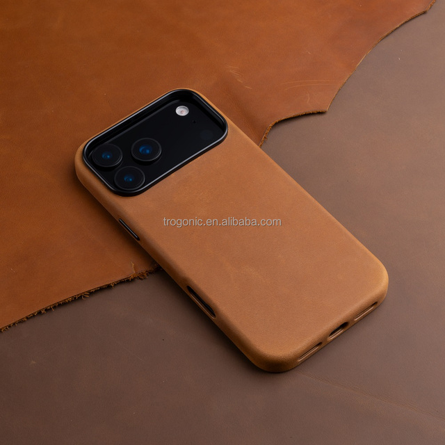 Luxury Crazy Horse Genuine Leather Case for iPhone 17 Pro, Compatible with Magnetic Wireless Charging, Indiana-Jones Style