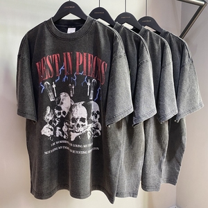 Acid Washed 100% Cotton 240Gsm Heavyweight Blank Custom High Quality Mens Tshirts Crew Neck Plain Streetwear - Product Image 1