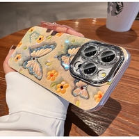 Nouvelle coque de téléphone antichoc style Ins avec papillon peint à l'huile, paillettes et effet laser pour iPhone 11 12 13 14 15 16 Pro Max Plus
