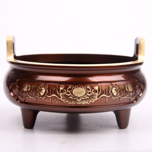 Quemador de incienso grande de bronce, estilo Xuande, de tres patas, con forma de loto y doble orejeta, estilo antiguo, cobre puro - Product Image 1