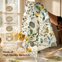 Lemon Floral Printed Cotton Tea Towel Ultra Absorbent Quick Dry Kitchen Dish Cloth With Hanging Loop for Home Housewarming Gift