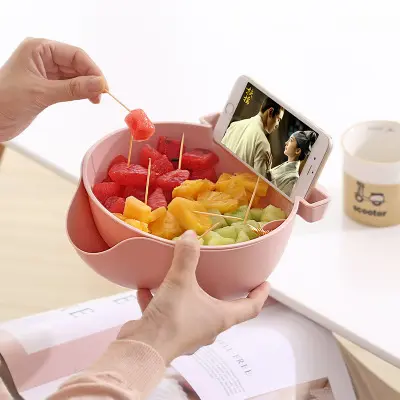 Creatieve Lui Snack Kom Plastic Double-Layer Snack Opbergdoos Kom Fruitschaal Met Mobiele Telefoon Beugel