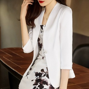 Women's Collarless Blazer Summer Acetate Satin Thin Professional Two Piece Set Solid Color Breathable Pocket Design - Product Image 2
