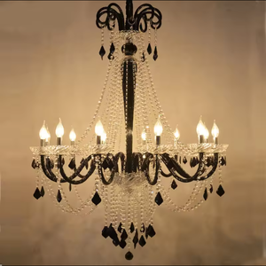 Luminaires suspendus de haute qualité pour escaliers, en cristal <span class=keywords><strong>noir</strong></span> <span class=keywords><strong>LED</strong></span>, style bougie, pour plafonds hauts - Product Image 2