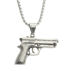 Pistol Pendant Stainless Steel Men's Necklace Retro Themed <b>Charm</b> Gift 190333 - Product Image 5