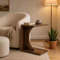 Table d'appoint rustique en forme de C en bois, à glisser sous le canapé, pour le salon