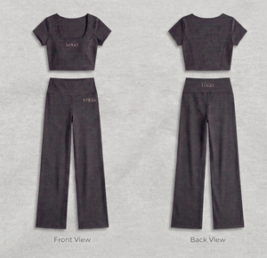Conjunto Deportivo Informal de Dos Piezas para <span class=keywords><strong>Mujer</strong></span>, Top Corto y Pantalones Anchos, Conjunto de Verano para Entrenamiento, Estampado/Bordado, Proveedor de Logotipos Personalizados - Product Image 3