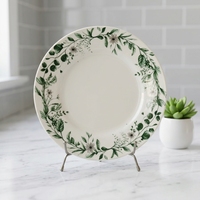 Ensemble de bols et assiettes en céramique sous glaçure, motif végétal pastoral vert frais de luxe - Compatible micro-ondes, haute esthétique