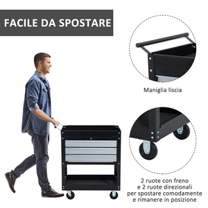 HOMCOM Chariot d'atelier professionnel Coffre à outils en tôle, noir, 68x46x88cm - Product Image 5