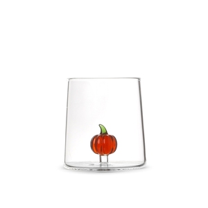 Bicchiere in Vetro Borosilicato Trasparente con Decorazione di Zucca Rossa in Miniatura - Product Image 1