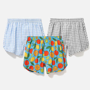 Pyjama d'été à carreaux en pur coton pour garçons, respirant, avec ceinture élastique, sous-vêtement, short de nuit - Product Image 4