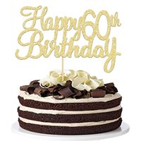 1 Stück Happy 60. Geburtstag Tortendekoration Gold Glitzer Happy Birthday Cake Topper Happy 60. Geburtstag Kuchendekoration für 60. Party