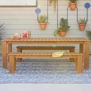 Conjunto de mesa y banco de teca para jardín, resistente al agua, para comer al aire libre en el patio. - Product Image 2