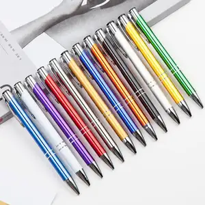 Promotional cheap aluminum bulk pen school office supplies multi colors click retractable ballpoint pen with custom logo