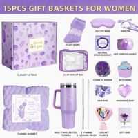 Coffret cadeau spa rose pâle pour la meilleure amie, cadeau romantique pour les fêtes, ensemble de soins relaxants pour le bain, panier cadeau spa