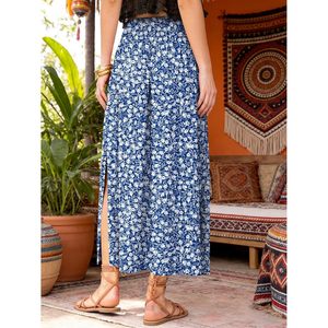 FOXA Women's Maxi <b>Skirt</b> A-Line <b>Elastic</b> Waist Floral Print Long Casual Side Slit Beach Vacation Summer <b>Skirt</b> - Product Image 4