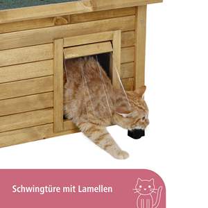 Уличный деревянный дом для кошек, непромокаемый укрытие для домашних животных с битумной крышей и откидной дверью из ПВХ для сада или балкона - Product Image 3
