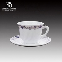 Vente en gros 190ml tasses en verre opale avec soucoupe pour le thé et le café vaisselle en verre opale personnalisée pour le service de dîner en famille