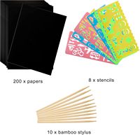Scratch Art Set 10 Stylus 8 Stencils Black Scratch Notes en relieve DIY Crafts Navidad Cumpleaños Tarjetas de regalo Cartón