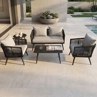 Ensemble de meubles d'extérieur en aluminium 5 pièces, canapé modulaire en rotin, table basse en osier imperméable, design nordique décontracté