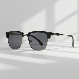 Retro Browline Gafas de sol Hombres Mujeres Clásicas Gafas de sol de medio borde Moda masculina Anti-deslumbramiento Vacaciones - Product Image 1